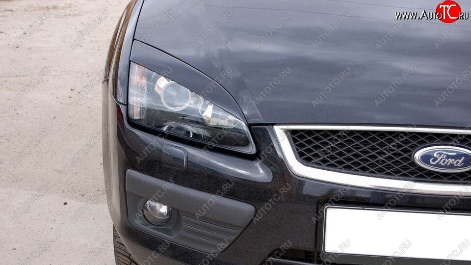 679 р. Реснички на фары KURAJ (Широкие) Ford Focus 2 универсал дорестайлинг (2004-2008) (Неокрашенные)  с доставкой в г. Чебоксары