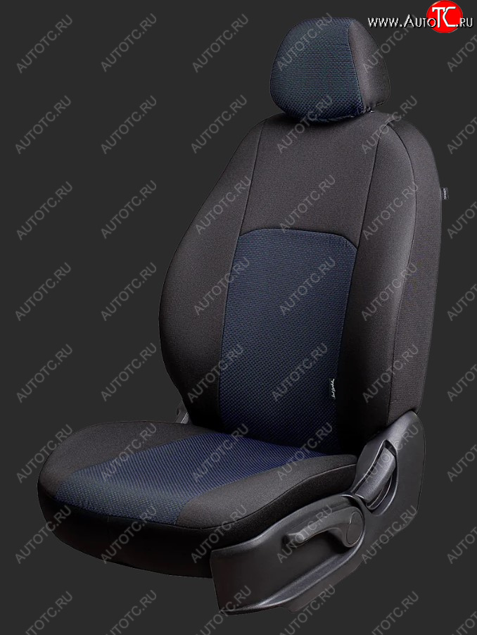 5 399 р. Чехлы для сидений Lord Autofashion Дублин (жаккард, Ghia/Titanium, спинка и сиденье 60/40+подлокотник, 3 Г-образных подголовника) Ford Focus 2 универсал рестайлинг (2007-2011) (Черный, вставка Ёж Синий)  с доставкой в г. Чебоксары