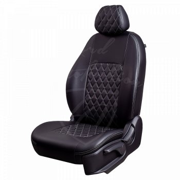 Чехлы для сидений Lord Autofashion Турин Ромб (экокожа) Ford Focus 2 универсал рестайлинг (2007-2011) (Черный, вставка черная, строчка серая)