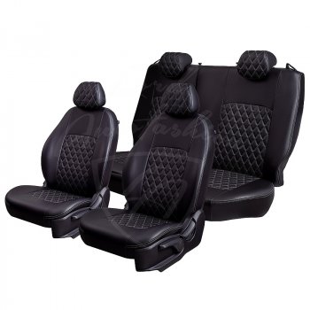 7 199 р. Чехлы для сидений Lord Autofashion Турин Ромб (экокожа) Ford Focus 2 универсал рестайлинг (2007-2011) (Черный, вставка черная, строчка серая)  с доставкой в г. Чебоксары. Увеличить фотографию 4