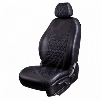 Чехлы для сидений Lord Autofashion Турин Ромб (экокожа) Ford Focus 2 универсал рестайлинг (2007-2011) (Черный, вставка черная, строчка синяя)