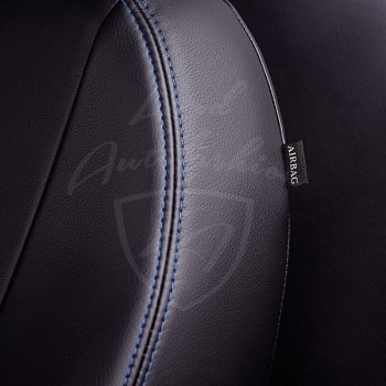 7 199 р. Чехлы для сидений Lord Autofashion Турин Ромб (экокожа) Ford Focus 2 универсал рестайлинг (2007-2011) (Черный, вставка черная, строчка синяя)  с доставкой в г. Чебоксары. Увеличить фотографию 2