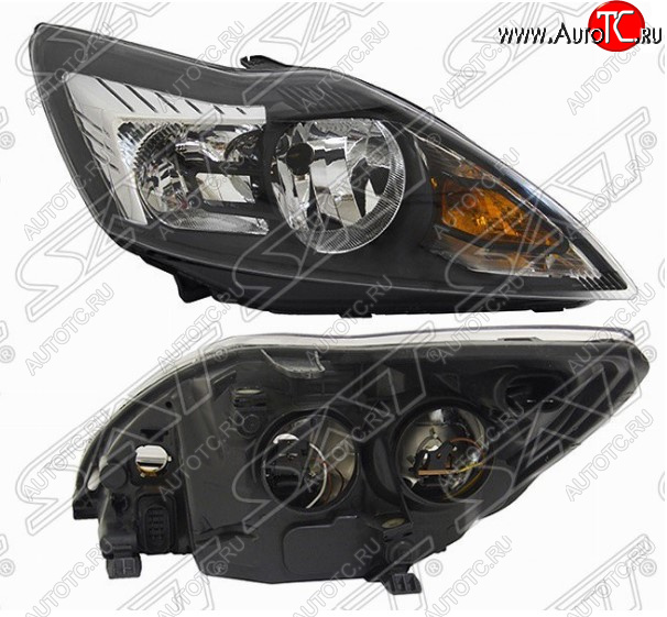 14 949 р. Правая фара SAT (с мех. корректором, чёрная) Ford Focus 2 хэтчбэк 3 дв. рестайлинг (2007-2011)  с доставкой в г. Чебоксары