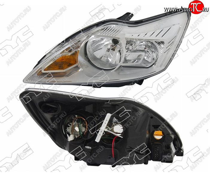 8 399 р. Левая фара (хром, с электрокорректором) TYC Ford Focus 2 хэтчбэк 3 дв. рестайлинг (2007-2011)  с доставкой в г. Чебоксары