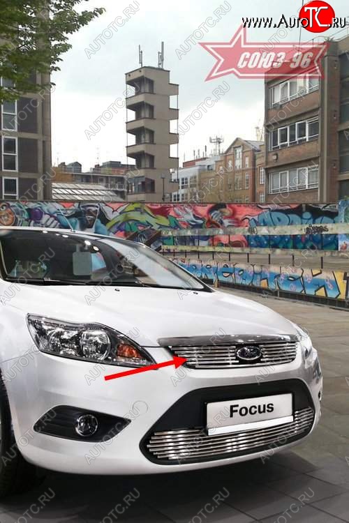 4 094 р. Декоративный элемент решетки радиатора Souz-96 (d10) Ford Focus 2 седан рестайлинг (2007-2011)  с доставкой в г. Чебоксары