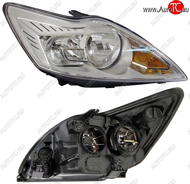 4 649 р. Правая фара SAT (с электрокорректором, хром) Ford Focus 2 хэтчбэк 3 дв. рестайлинг (2007-2011)  с доставкой в г. Чебоксары