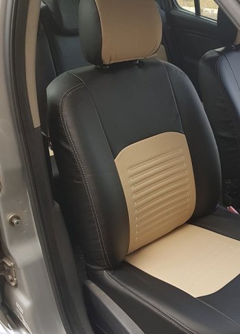 6 799 р. Чехлы для сидений (C307) Lord Autofashion Турин (экокожа) Ford Focus 2 хэтчбэк 5 дв. дорестайлинг (2004-2008) (Чёрный, вставка бежевая)  с доставкой в г. Чебоксары. Увеличить фотографию 3