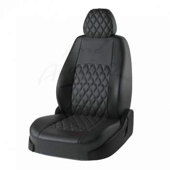 Чехлы для сидений Lord Autofashion Турин Ромб (экокожа) Ford Focus 2 универсал рестайлинг (2007-2011) (Чёрный, вставка чёрная, строчка чёрная)