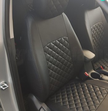 7 199 р. Чехлы для сидений Lord Autofashion Турин Ромб (экокожа) Ford Focus 2 универсал рестайлинг (2007-2011) (Чёрный, вставка чёрная, строчка чёрная)  с доставкой в г. Чебоксары. Увеличить фотографию 3