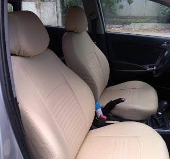 6 799 р. Чехлы для сидений (Ghia/Titanium) Lord Autofashion Турин (экокожа) Ford Focus 2 хэтчбэк 5 дв. дорестайлинг (2004-2008) (Бежевый, вставка Бежевая)  с доставкой в г. Чебоксары. Увеличить фотографию 3