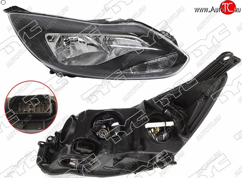 9 699 р. Правая фара (чёрная, с корректором) TYC Ford Focus 3 универсал дорестайлинг (2010-2015)  с доставкой в г. Чебоксары