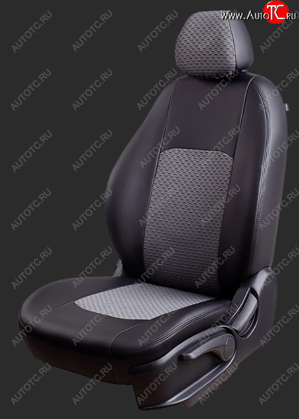 6 599 р. Чехлы для сидений Lord Autofashion Турин (экокожа/жаккард, спинка и сиденье 60/40+подлокотник, 3 Г-образных подголовника) Ford Focus 3 хэтчбэк рестайлинг (2014-2019) (Черный, вставка жаккард Чёрный Тропик)  с доставкой в г. Чебоксары