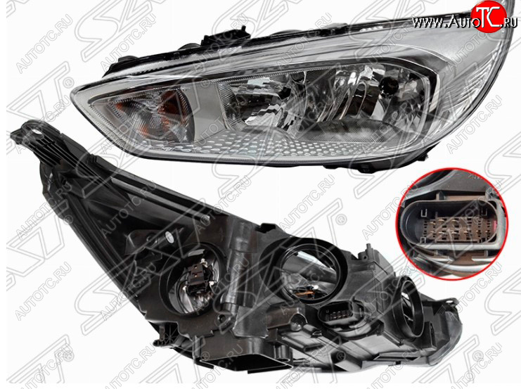 5 299 р. Передняя левая фара SAT (хром, с электрокорректором) Ford Focus 3 седан рестайлинг (2014-2019)  с доставкой в г. Чебоксары