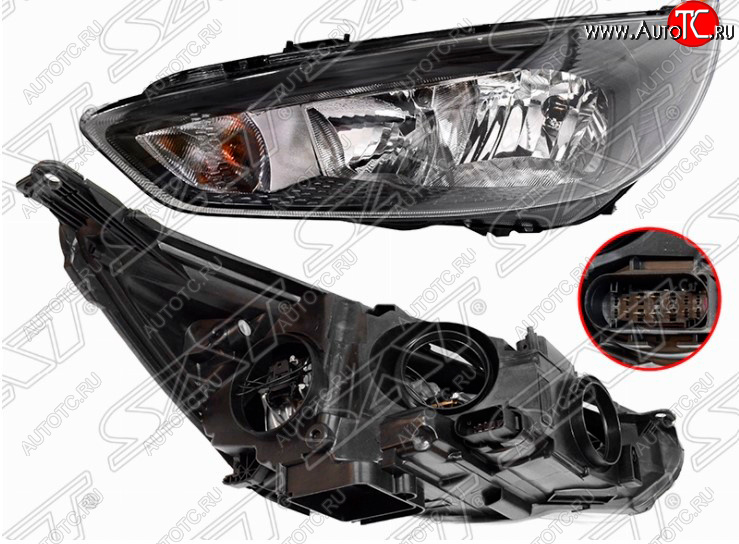 5 449 р. Передняя левая фара SAT (с электрокорректором) Ford Focus 3 седан рестайлинг (2014-2019) (Черная)  с доставкой в г. Чебоксары