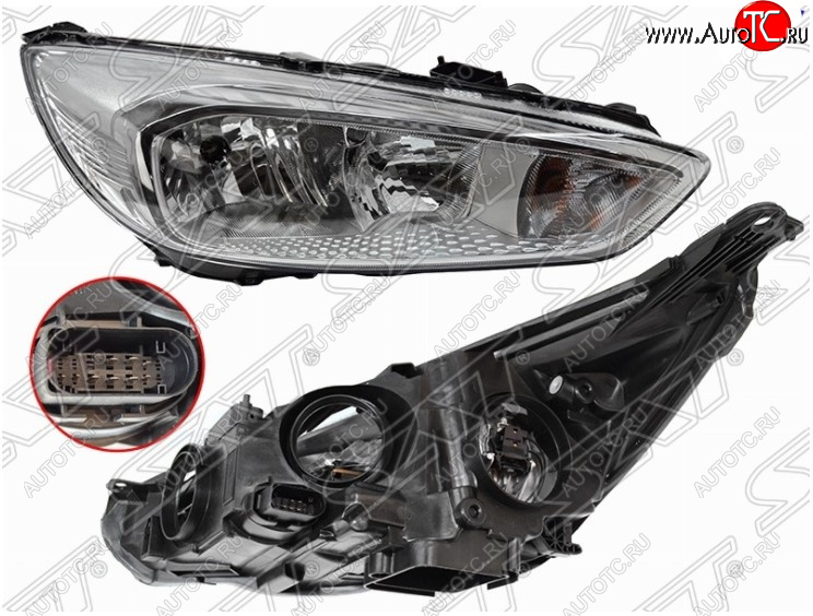 5 299 р. Передняя правая фара SAT (хром, с электрокорректором) Ford Focus 3 седан рестайлинг (2014-2019)  с доставкой в г. Чебоксары