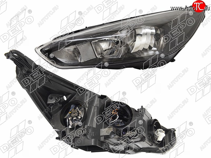 21 199 р. Левая фара DEPO (черная, диодная, с электрокорректором) Ford Focus 3 седан рестайлинг (2014-2019)  с доставкой в г. Чебоксары