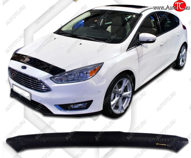 1 959 р. Дефлектор капота CA-Plastic Ford Focus 3 седан рестайлинг (2014-2019) (Classic черный, Без надписи)  с доставкой в г. Чебоксары