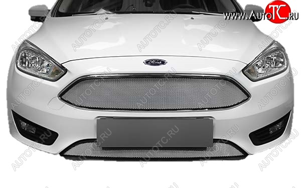 1 479 р. Защитная сетка радиатора Russtal Ford Focus 3 седан рестайлинг (2014-2019) (Верхняя чёрная)  с доставкой в г. Чебоксары