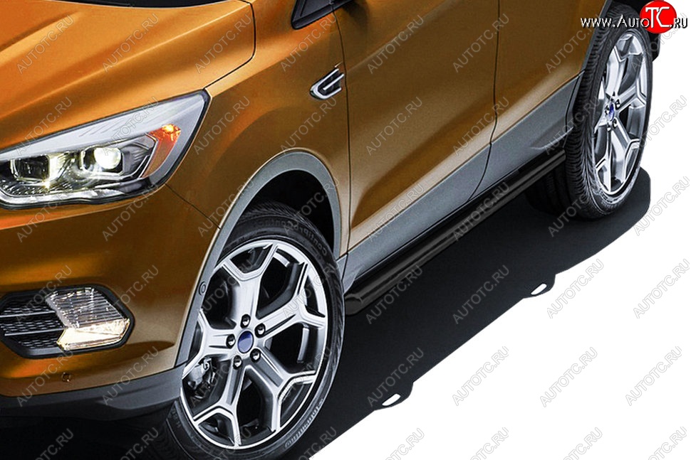 10 999 р. Защита порогов Slitkoff (d57)  Ford Kuga  2 (2016-2019) рестайлинг (Сталь с полимерным покрытием. Цвет: чёрный)  с доставкой в г. Чебоксары