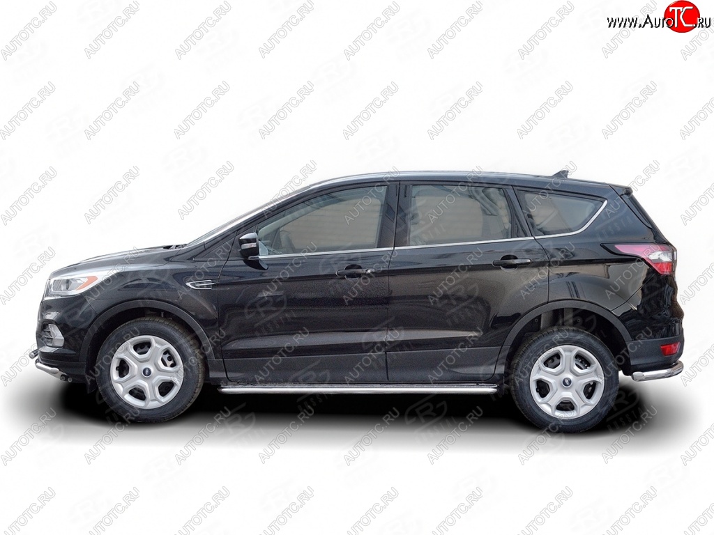 24 649 р. Порожки для ног (Ø42) SLITKOFF Ford Kuga 2 рестайлинг (2016-2019) (лист - алюминий, профиль - нержавейка)  с доставкой в г. Чебоксары