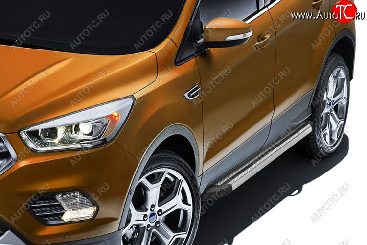 10 699 р. Пороги алюминиевые Slitkoff Ford Kuga 2 рестайлинг (2016-2019) (Luxe Silver)  с доставкой в г. Чебоксары