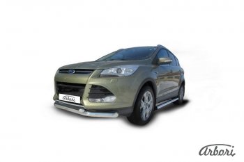 20 519 р. Защита переднего бампера Arbori (нержавейка, 2 трубы d76 и 57 mm) Ford Kuga 2 дорестайлинг (2013-2016)  с доставкой в г. Чебоксары. Увеличить фотографию 2
