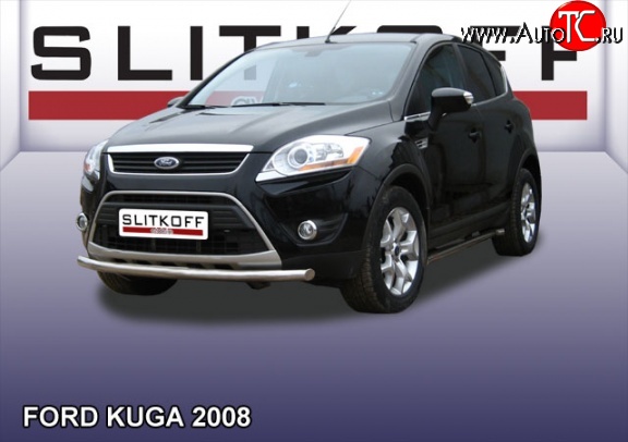 9 999 р. Одинарная защита переднего бампера из трубы диаметром 57 мм Slitkoff  Ford Kuga  1 (2008-2013) (Нержавейка, Полированная)  с доставкой в г. Чебоксары