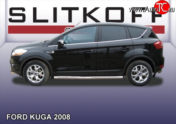 14 999 р. Защита порогов из круглой трубы диаметром 76 мм Slitkoff  Ford Kuga  1 (2008-2013) (Нержавейка, Полированная)  с доставкой в г. Чебоксары