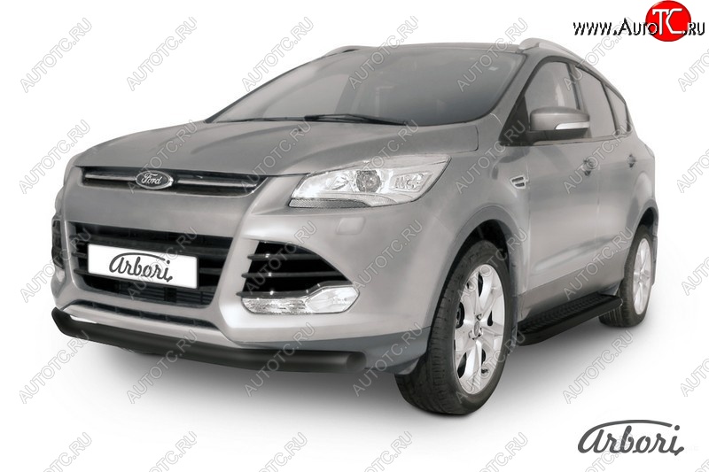 7 019 р. Защита переднего бампера Arbori (черная, 1 труба d76 mm). Ford Kuga 2 дорестайлинг (2013-2016)  с доставкой в г. Чебоксары