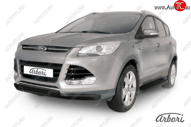 8 369 р. Защита переднего бампера Arbori (черная, 2 трубы d76 и 57 mm) Ford Kuga 2 дорестайлинг (2013-2016)  с доставкой в г. Чебоксары