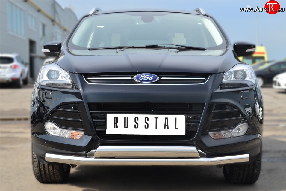 13 999 р. Защита переднего бампера (2 трубыØ75х42 и 63 мм, нержавейка) Russtal Ford Kuga 2 дорестайлинг (2013-2016)  с доставкой в г. Чебоксары