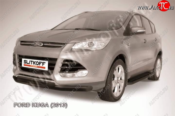 11 299 р. Защита переднего бампера Slitkoff (труба d76/d57) Ford Kuga 2 дорестайлинг (2013-2016) (Цвет: серебристый)  с доставкой в г. Чебоксары