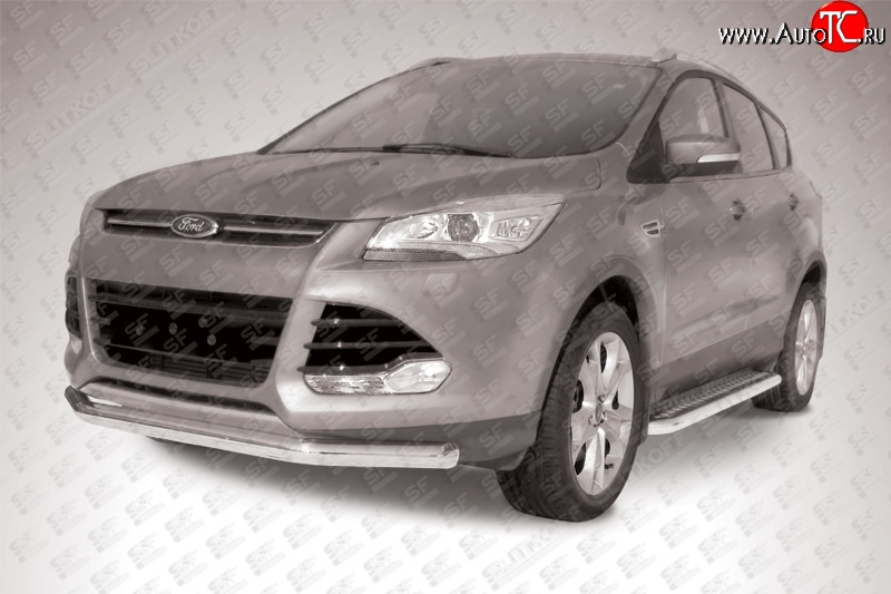 13 499 р. Одинарная защита переднего бампера диаметром 76 мм Slitkoff Ford Kuga 2 дорестайлинг (2013-2016) (Нержавейка, Полированная)  с доставкой в г. Чебоксары