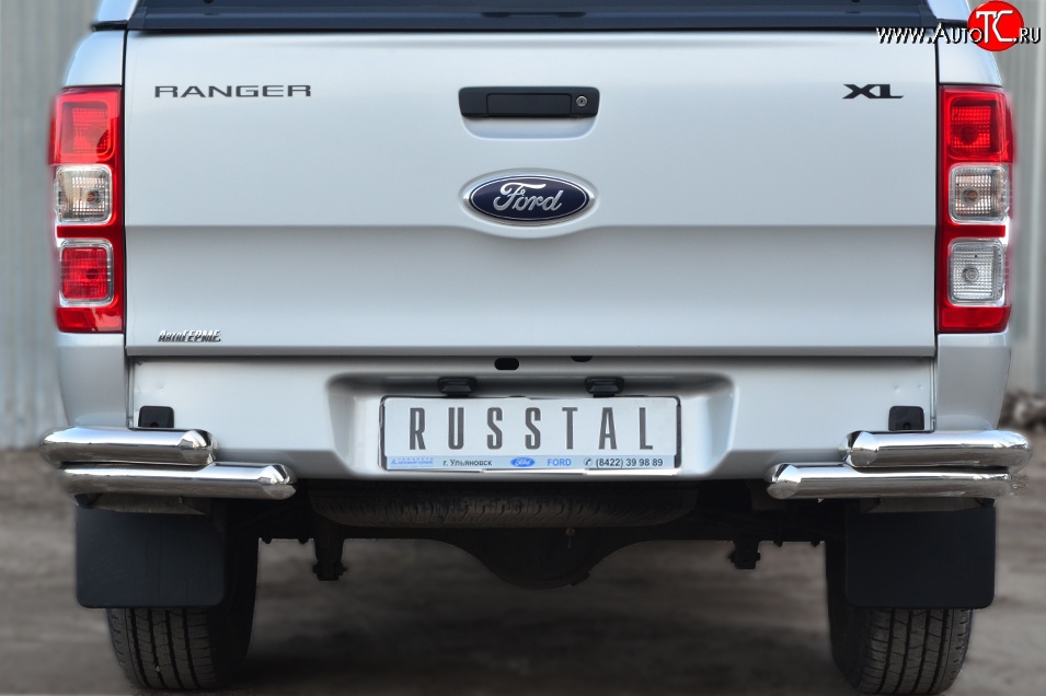 24 999 р. Защита заднего бампера (2 трубы Ø63 мм уголки, нержавейка) SLITKOFF Ford Ranger RapCab дорестайлинг (2011-2016)  с доставкой в г. Чебоксары