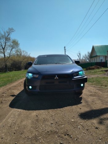 579 р. Реснички на фары Style Mitsubishi Lancer 10 CY седан дорестайлинг (2007-2010) (Неокрашенные)  с доставкой в г. Чебоксары. Увеличить фотографию 3