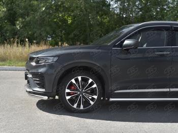 13 999 р. Защита переднего бампера (Ø57/Ø42) SLITKOFF Geely Tugella FY11,HPBA4 дорестайлинг (2019-2023) (нержавейка с полимерным покрытием, черный)  с доставкой в г. Чебоксары. Увеличить фотографию 3