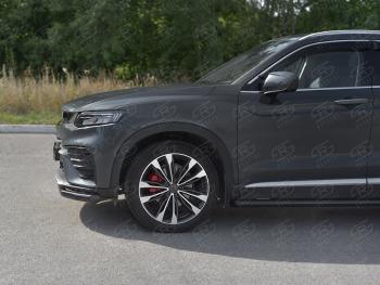 9 399 р. Защита переднего бампера (Ø57 мм) SLITKOFF Geely Tugella FY11,HPBA4 дорестайлинг (2019-2023) (нержавейка с полимерным покрытием, черный)  с доставкой в г. Чебоксары. Увеличить фотографию 2