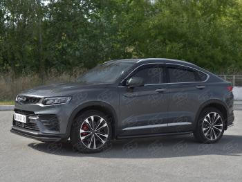 9 399 р. Защита переднего бампера (Ø57 мм) SLITKOFF Geely Tugella FY11,HPBA4 дорестайлинг (2019-2023) (нержавейка с полимерным покрытием, черный)  с доставкой в г. Чебоксары. Увеличить фотографию 3