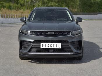 9 399 р. Защита переднего бампера (Ø57 мм) SLITKOFF Geely Tugella FY11,HPBA4 дорестайлинг (2019-2023) (нержавейка с полимерным покрытием, черный)  с доставкой в г. Чебоксары. Увеличить фотографию 4