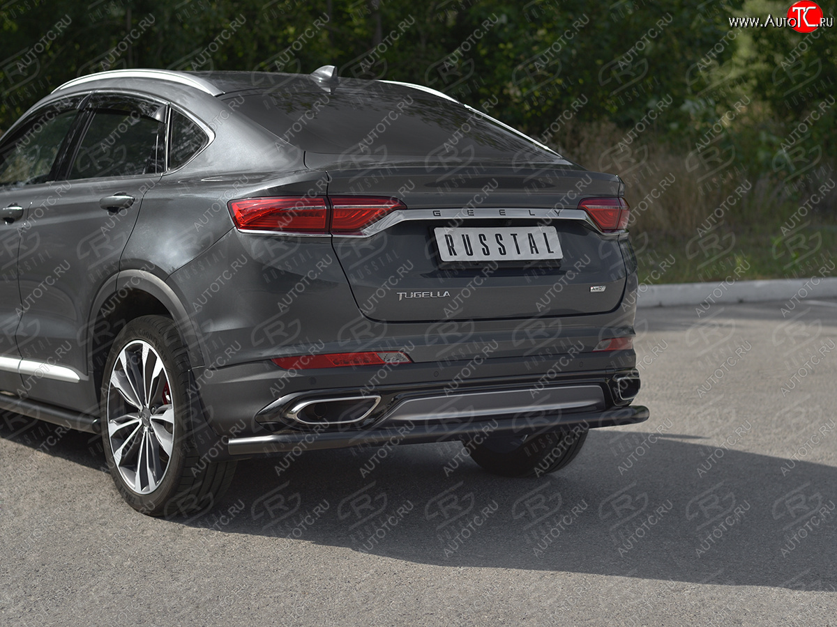 8 799 р. Защита заднего бампера (Ø57 мм) SLITKOFF Geely Tugella FY11,HPBA4 дорестайлинг (2019-2023) (нержавейка с полимерным покрытием, черный)  с доставкой в г. Чебоксары