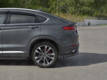 8 799 р. Защита заднего бампера (Ø57 мм) SLITKOFF Geely Tugella FY11,HPBA4 дорестайлинг (2019-2023) (нержавейка с полимерным покрытием, черный)  с доставкой в г. Чебоксары. Увеличить фотографию 2
