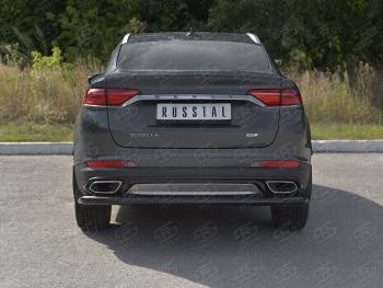 8 799 р. Защита заднего бампера (Ø57 мм) SLITKOFF Geely Tugella FY11,HPBA4 дорестайлинг (2019-2023) (нержавейка с полимерным покрытием, черный)  с доставкой в г. Чебоксары. Увеличить фотографию 3