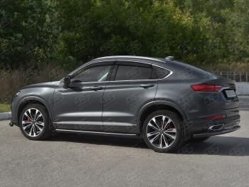 8 799 р. Защита заднего бампера (Ø57 мм) SLITKOFF Geely Tugella FY11,HPBA4 дорестайлинг (2019-2023) (нержавейка с полимерным покрытием, черный)  с доставкой в г. Чебоксары. Увеличить фотографию 4
