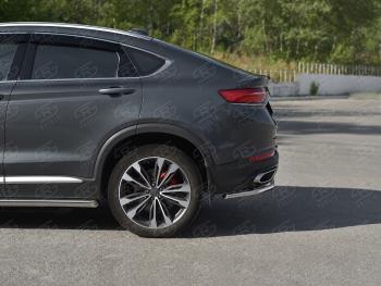 8 799 р. Защита заднего бампера (Ø57 мм) SLITKOFF Geely Tugella FY11,HPBA4 дорестайлинг (2019-2023) (нержавейка с полимерным покрытием, черный)  с доставкой в г. Чебоксары. Увеличить фотографию 5