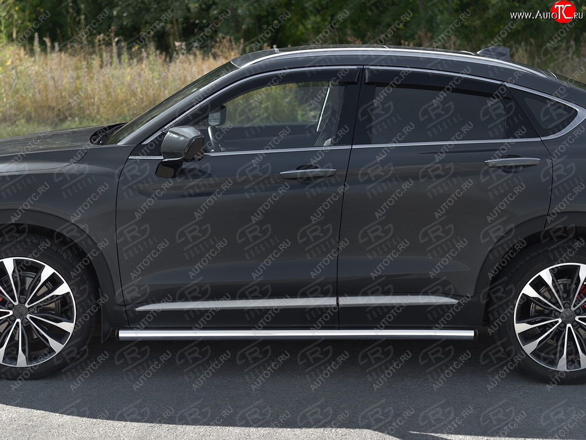 16 449 р. Защита порогов (труба, d63 мм) SLITKOFF Geely Tugella FY11,HPBA4 дорестайлинг (2019-2023) (Торцы с пластиковыми заглушками)  с доставкой в г. Чебоксары