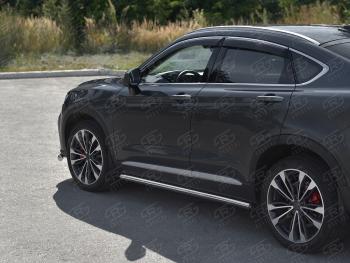 16 449 р. Защита порогов (труба, d63 мм) SLITKOFF Geely Tugella FY11,HPBA4 дорестайлинг (2019-2023) (Торцы с пластиковыми заглушками)  с доставкой в г. Чебоксары. Увеличить фотографию 3