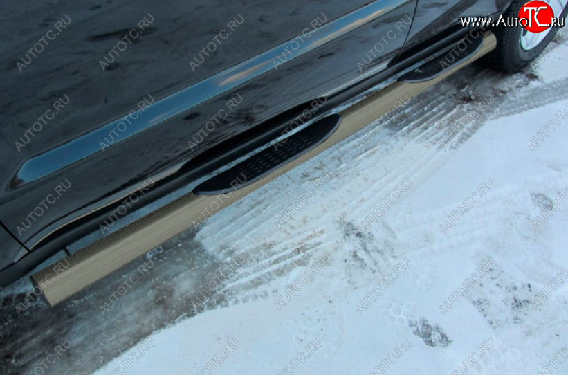 12 799 р. Защита порогов Slitkoff (Ø 76 мм, с проступями)  Geely Emgrand X7 (2015-2018) 1-ый рестайлинг (Цвет: серебристый)  с доставкой в г. Чебоксары