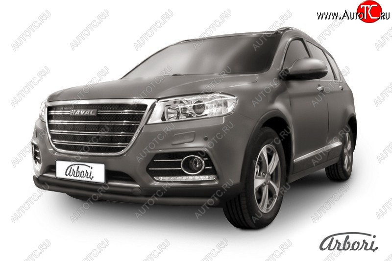 9 699 р. Защита переднего бампера Arbori (черная, 2 трубы d57 и 42 mm) Haval H6 (2013-2020)  с доставкой в г. Чебоксары