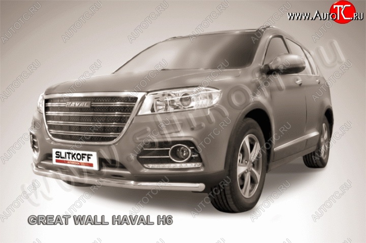 11 599 р. Одинарная защита переднего бампера диаметром 57 мм Slitkoff  Haval H6 (2013-2020) (Нержавейка, Полированная)  с доставкой в г. Чебоксары
