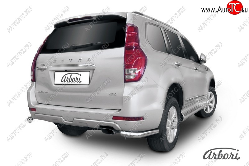 15 449 р. Защита заднего бампера Arbori (уголки, нержавейка, 1 труба d76 mm). Haval H9 дорестайлинг (2015-2017)  с доставкой в г. Чебоксары